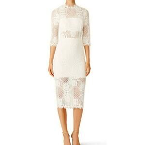 Alexis Miller Ivory Lace Cut Out Sheath Midi Dress M US 2-4
